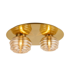 Astoria 45cm Round 2 Light Flush 160mm & 180mm Glass Brass/Amber-1