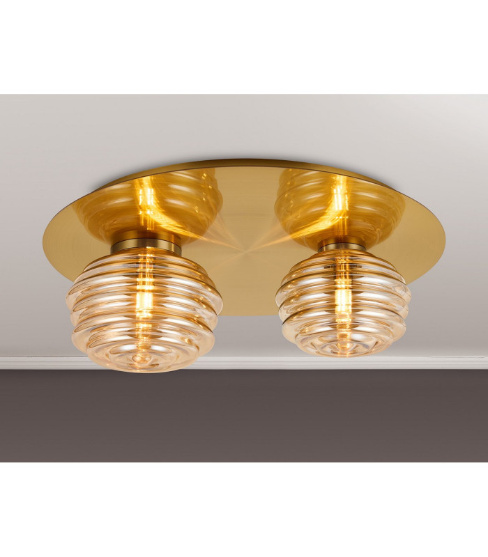 Astoria 45cm Round 2 Light Flush 160mm & 180mm Glass Brass/Amber-3