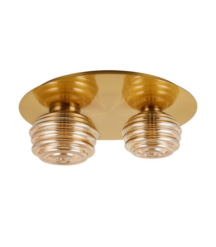 Astoria 45cm Round 2 Light Flush 160mm & 180mm Glass Brass/Amber-4