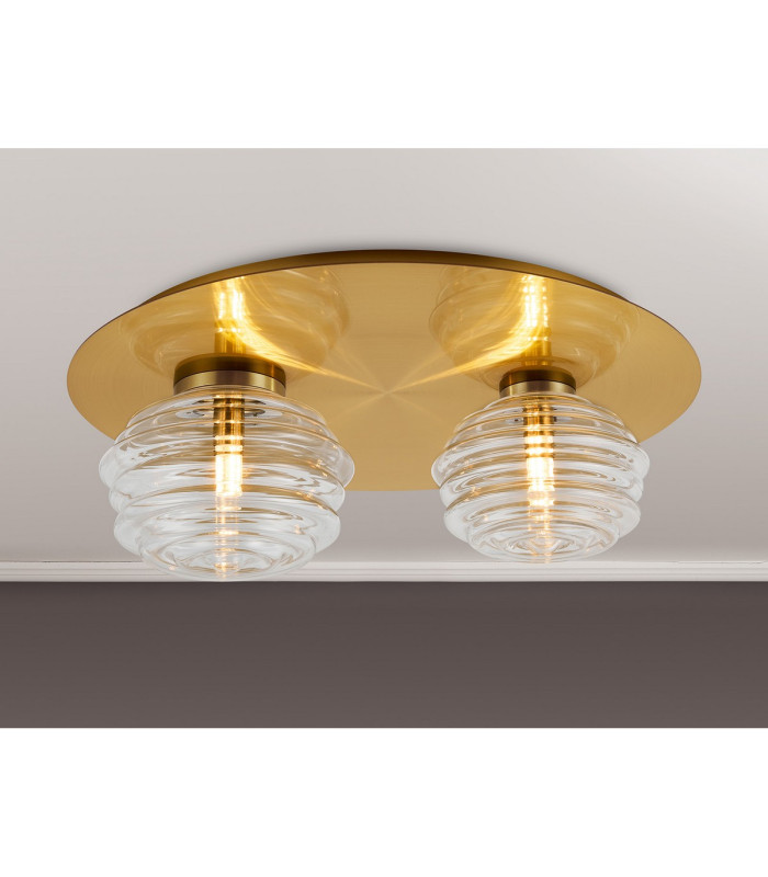 Astoria 45cm Round 2 Light Flush 160mm & 180mm Glass Brass/Clear-3