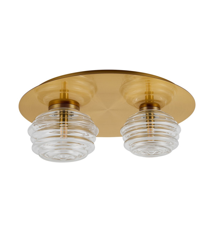 Astoria 45cm Round 2 Light Flush 160mm & 180mm Glass Brass/Clear-4