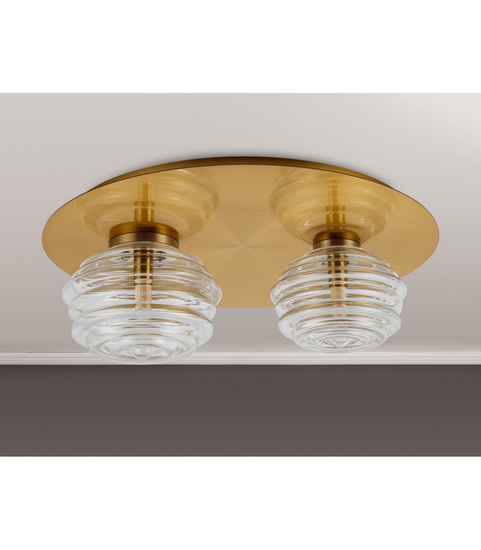 Astoria 45cm Round 2 Light Flush 160mm & 180mm Glass Brass/Clear-8