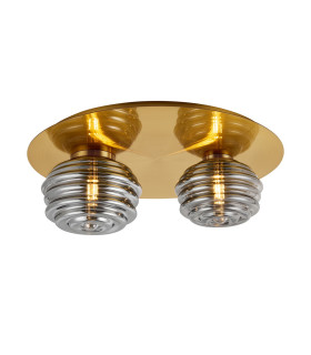Astoria 45cm Round 2 Light Flush 160mm & 180mm Glass Brass/Smoke-1