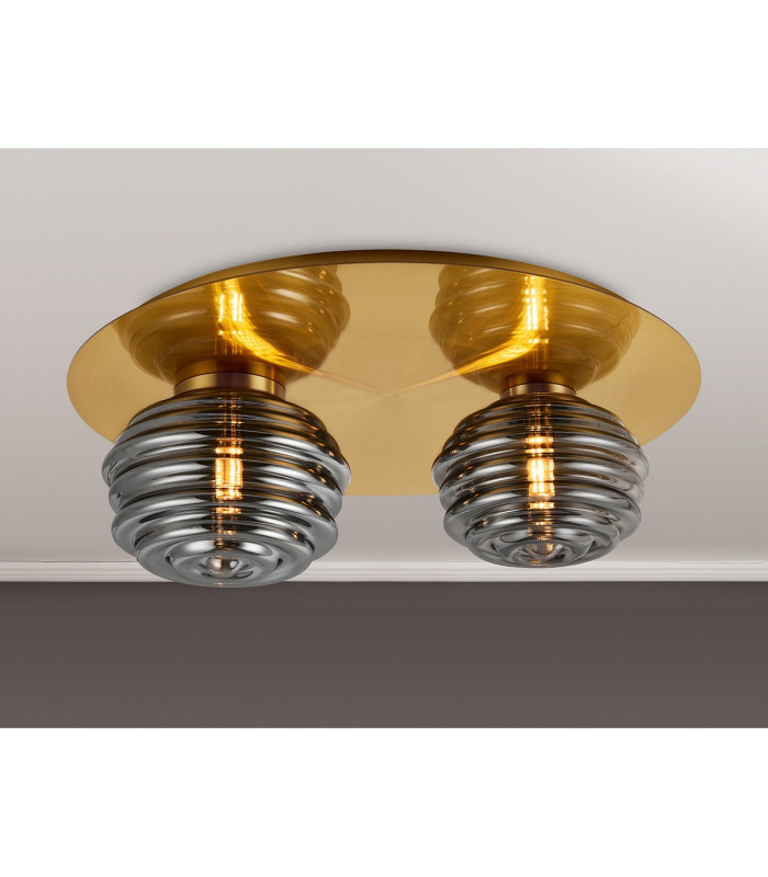 Astoria 45cm Round 2 Light Flush 160mm & 180mm Glass Brass/Smoke-3