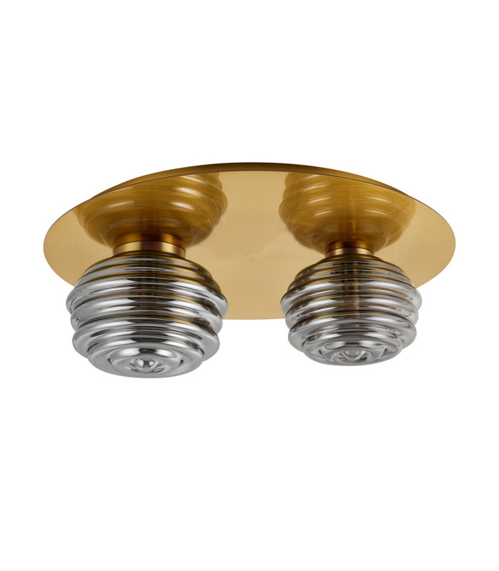 Astoria 45cm Round 2 Light Flush 160mm & 180mm Glass Brass/Smoke-4