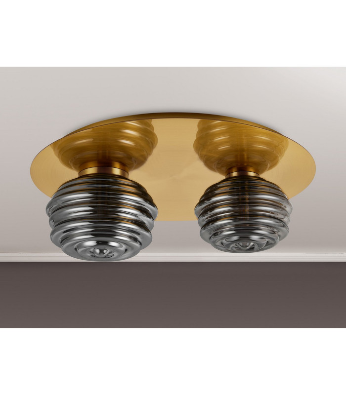 Astoria 45cm Round 2 Light Flush 160mm & 180mm Glass Brass/Smoke-8