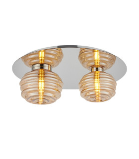 Astoria 45cm Round 2 Light Flush 160mm & 180mm Glass Polished Nickel/Amber-1