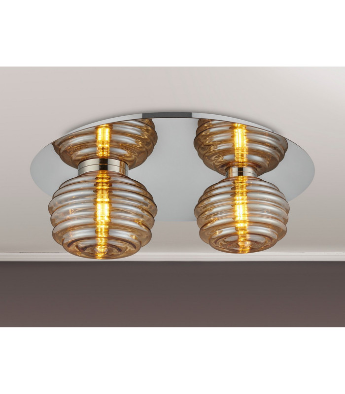 Astoria 45cm Round 2 Light Flush 160mm & 180mm Glass Polished Nickel/Amber-3