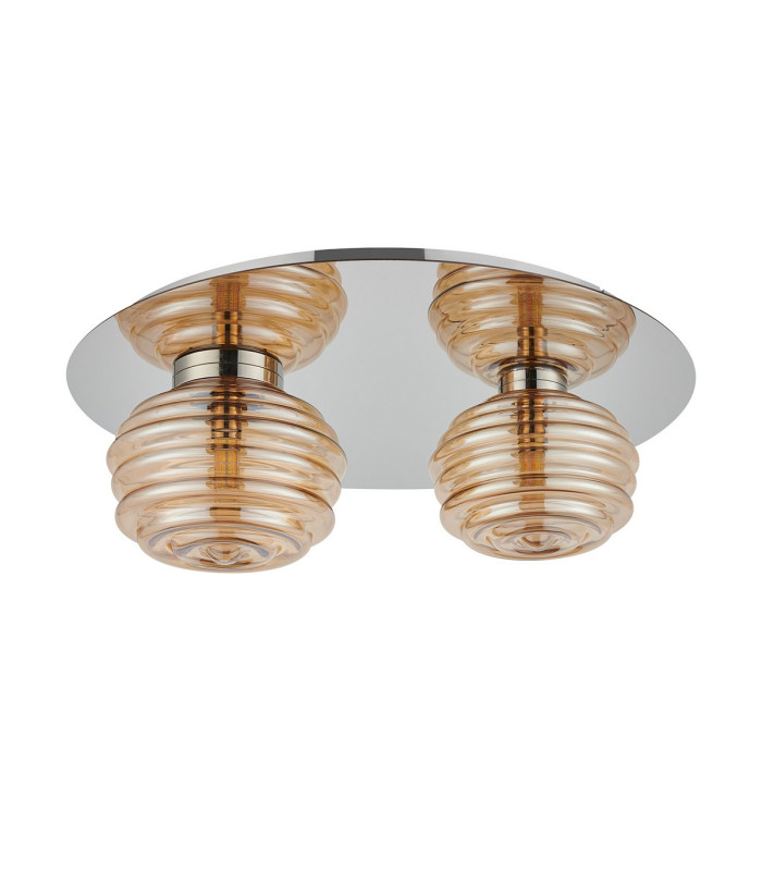 Astoria 45cm Round 2 Light Flush 160mm & 180mm Glass Polished Nickel/Amber-4
