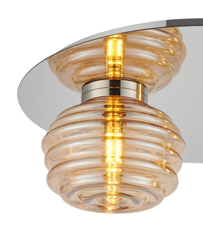 Astoria 45cm Round 2 Light Flush 160mm & 180mm Glass Polished Nickel/Amber-5