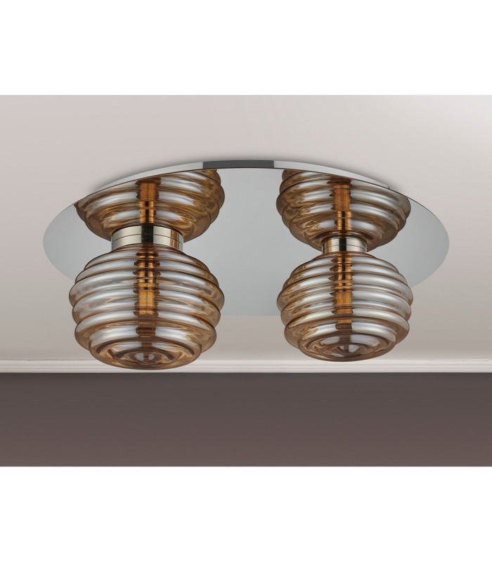 Astoria 45cm Round 2 Light Flush 160mm & 180mm Glass Polished Nickel/Amber-7