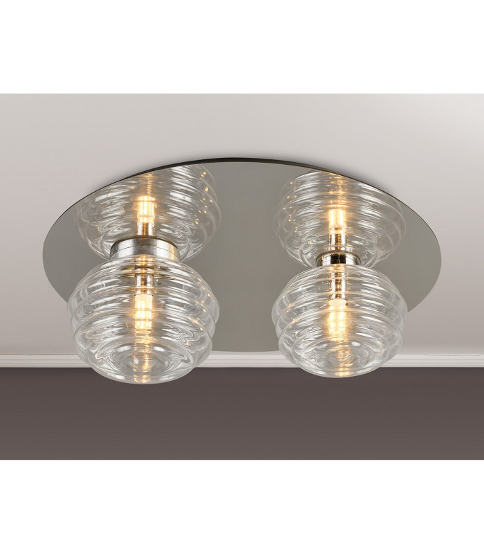Astoria 45cm Round 2 Light Flush 160mm & 180mm Glass Polished Nickel/Clear-3