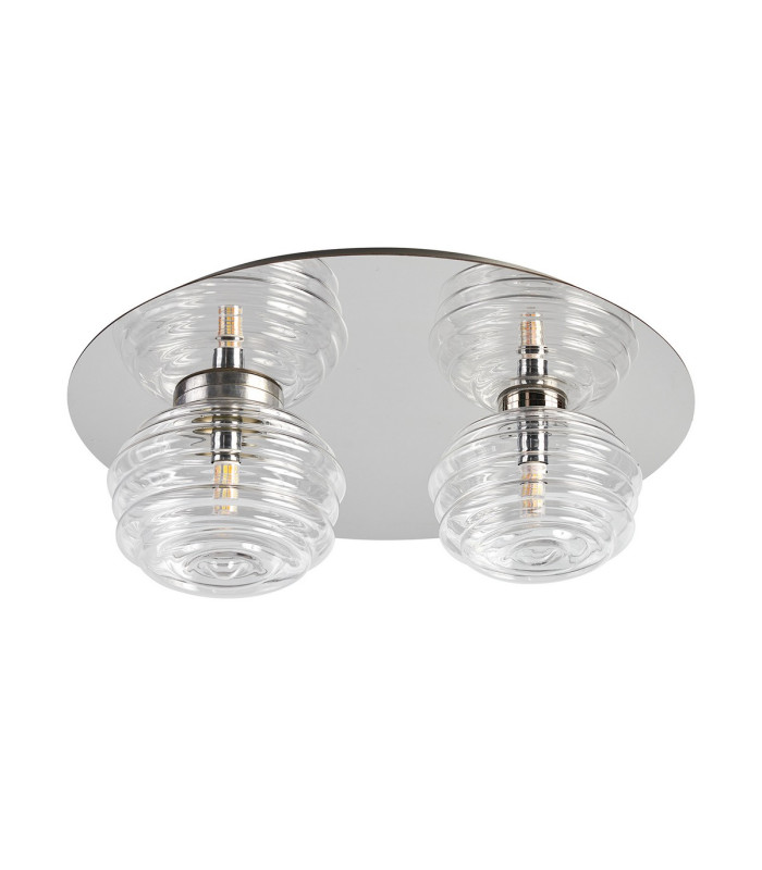 Astoria 45cm Round 2 Light Flush 160mm & 180mm Glass Polished Nickel/Clear-4