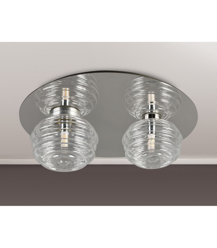 Astoria 45cm Round 2 Light Flush 160mm & 180mm Glass Polished Nickel/Clear-7