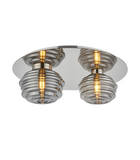 Astoria 45cm Round 2 Light Flush 160mm & 180mm Glass Polished Nickel/Smoke-1