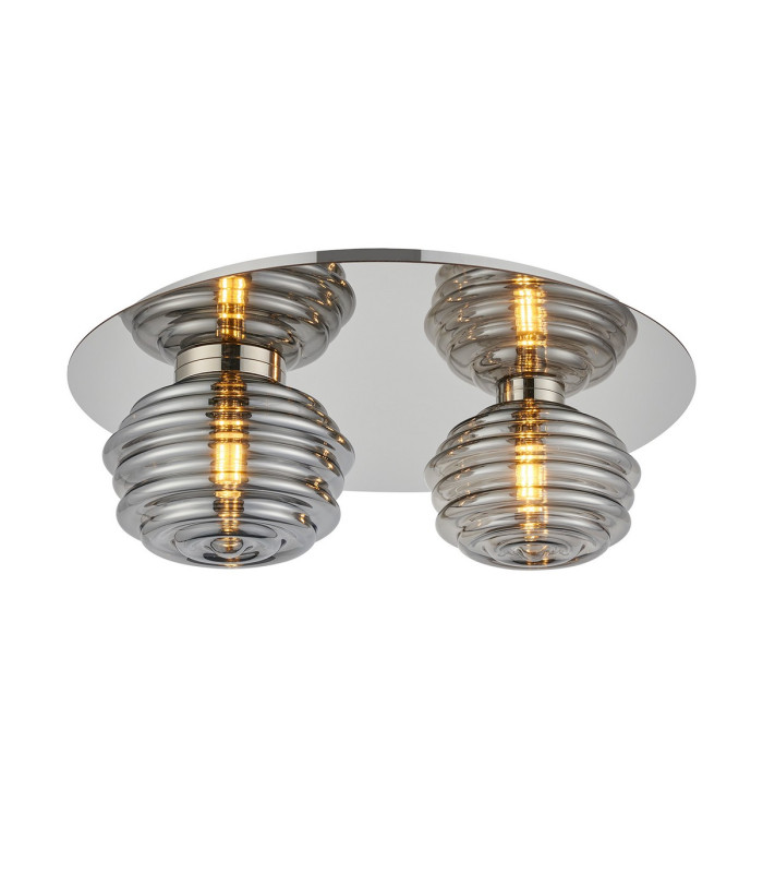 Astoria 45cm Round 2 Light Flush 160mm & 180mm Glass Polished Nickel/Smoke-1