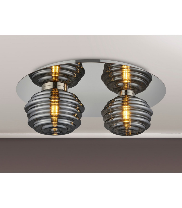 Astoria 45cm Round 2 Light Flush 160mm & 180mm Glass Polished Nickel/Smoke-3