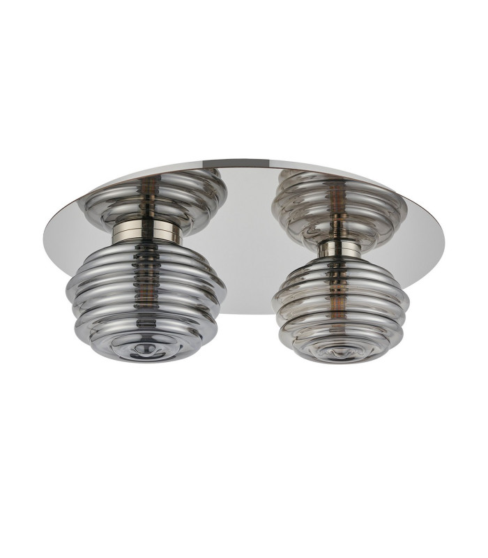 Astoria 45cm Round 2 Light Flush 160mm & 180mm Glass Polished Nickel/Smoke-4
