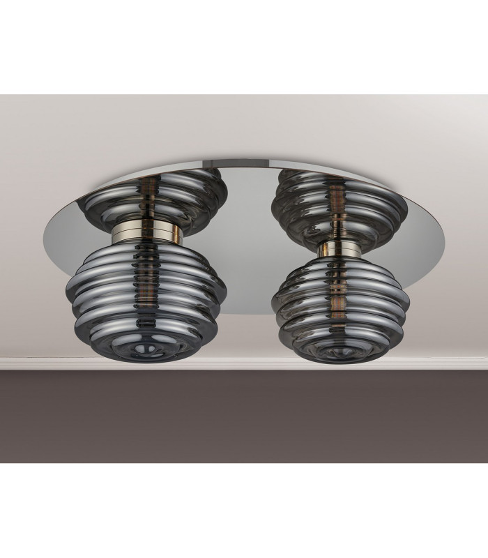 Astoria 45cm Round 2 Light Flush 160mm & 180mm Glass Polished Nickel/Smoke-7