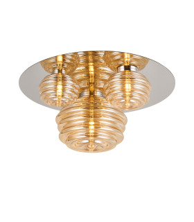Astoria 60cm Round 3 Light Flush 160mm 180mm & 280mm Glass Polished Nickel/Amber-1