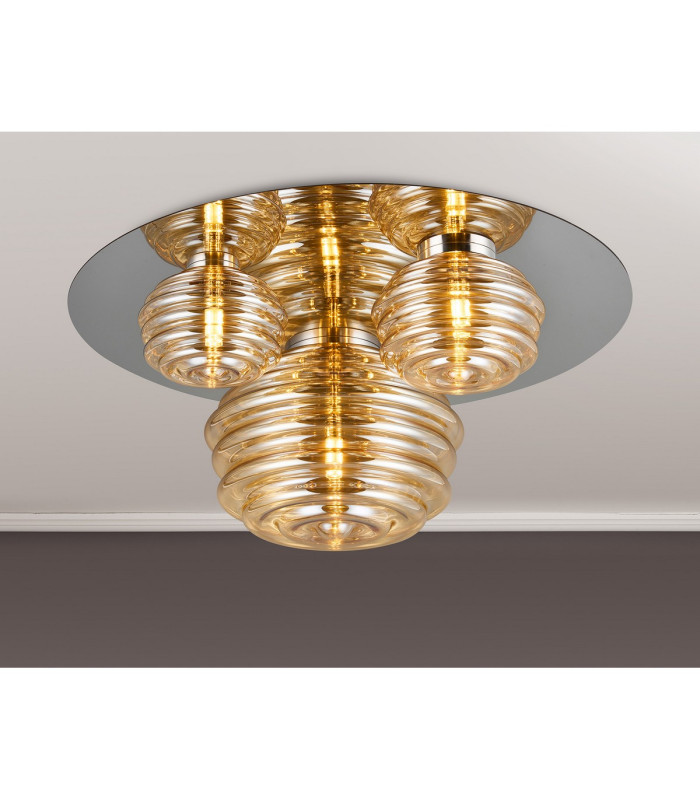Astoria 60cm Round 3 Light Flush 160mm 180mm & 280mm Glass Polished Nickel/Amber-3