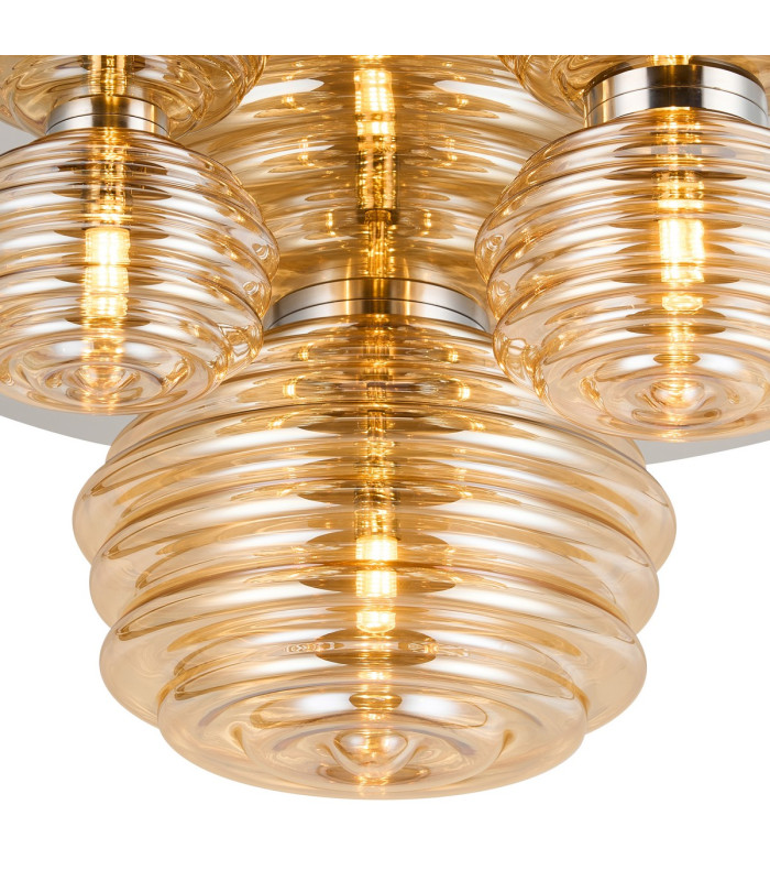 Astoria 60cm Round 3 Light Flush 160mm 180mm & 280mm Glass Polished Nickel/Amber-5