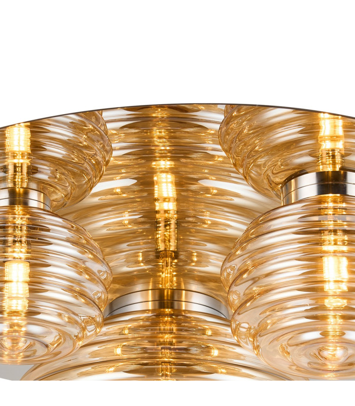 Astoria 60cm Round 3 Light Flush 160mm 180mm & 280mm Glass Polished Nickel/Amber-7
