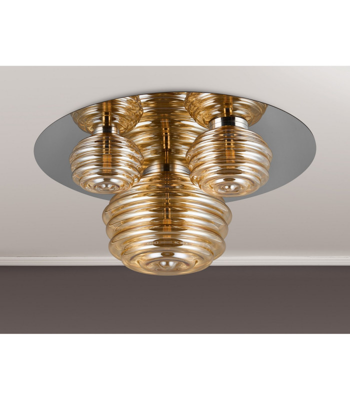 Astoria 60cm Round 3 Light Flush 160mm 180mm & 280mm Glass Polished Nickel/Amber-8