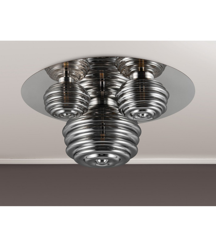 Astoria 60cm Round 3 Light Flush 160mm 180mm & 280mm Glass Polished Nickel/Smoke-10