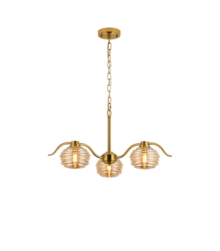Astoria 70cm 3 Light Multi Arm Pendant/Semi Flush 160mm Glass Brass/Amber-5