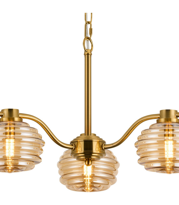 Astoria 70cm 3 Light Multi Arm Pendant/Semi Flush 160mm Glass Brass/Amber-7