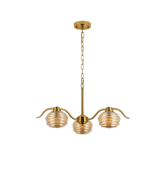 Astoria 70cm 3 Light Multi Arm Pendant/Semi Flush 160mm Glass Brass/Amber-9