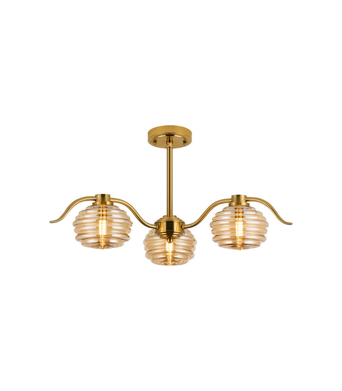 Astoria 70cm 3 Light Multi Arm Pendant/Semi Flush 160mm Glass Brass/Amber-10