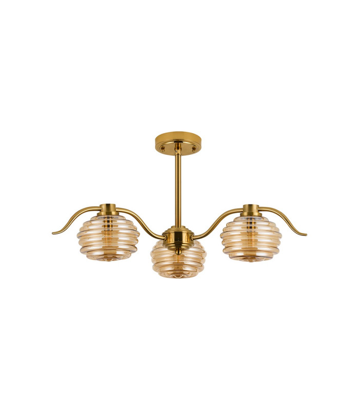 Astoria 70cm 3 Light Multi Arm Pendant/Semi Flush 160mm Glass Brass/Amber-11
