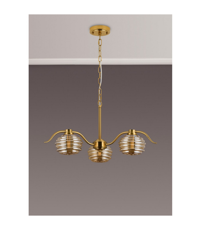Astoria 70cm 3 Light Multi Arm Pendant/Semi Flush 160mm Glass Brass/Amber-12