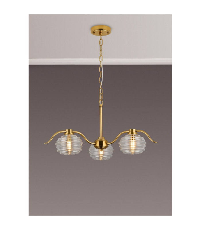 Astoria 70cm 3 Light Multi Arm Pendant/Semi Flush 160mm Glass Brass/Clear-3