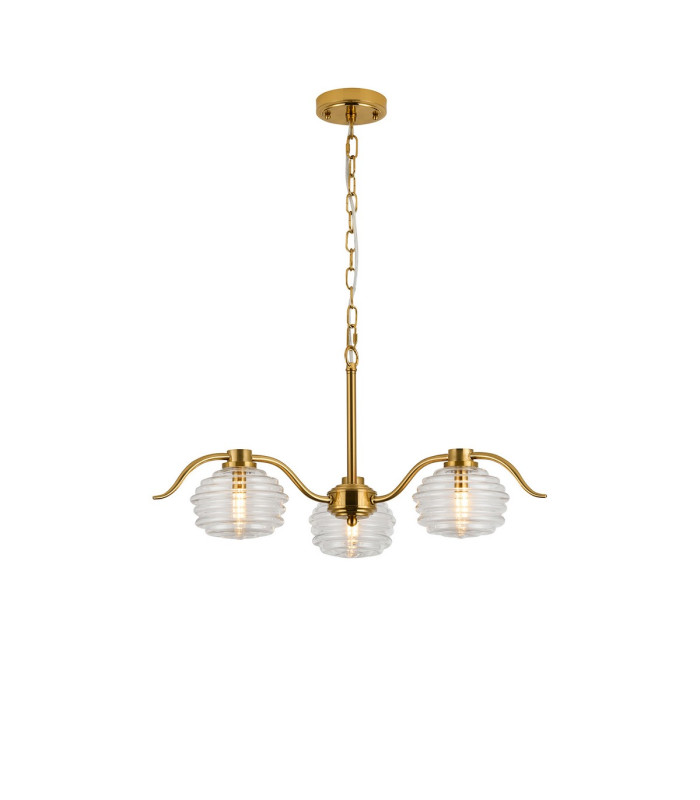 Astoria 70cm 3 Light Multi Arm Pendant/Semi Flush 160mm Glass Brass/Clear-5