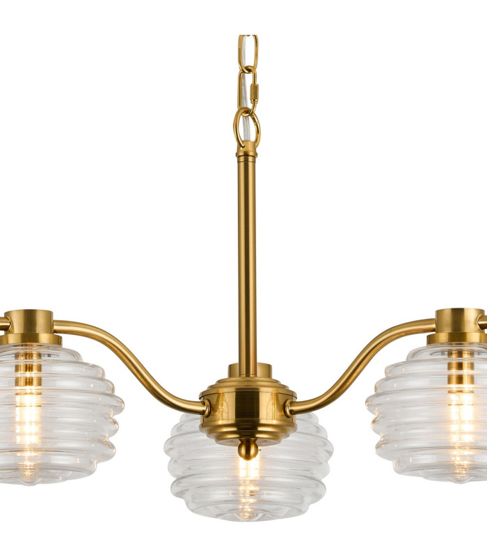 Astoria 70cm 3 Light Multi Arm Pendant/Semi Flush 160mm Glass Brass/Clear-7