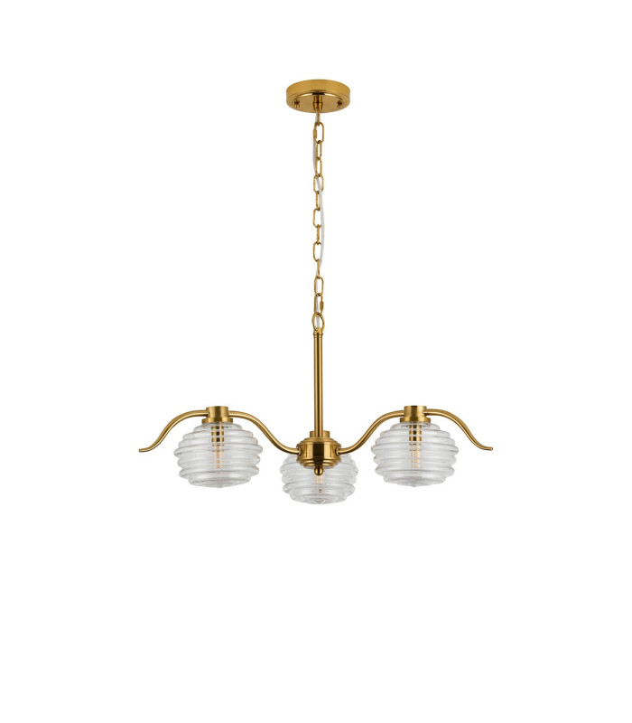 Astoria 70cm 3 Light Multi Arm Pendant/Semi Flush 160mm Glass Brass/Clear-9