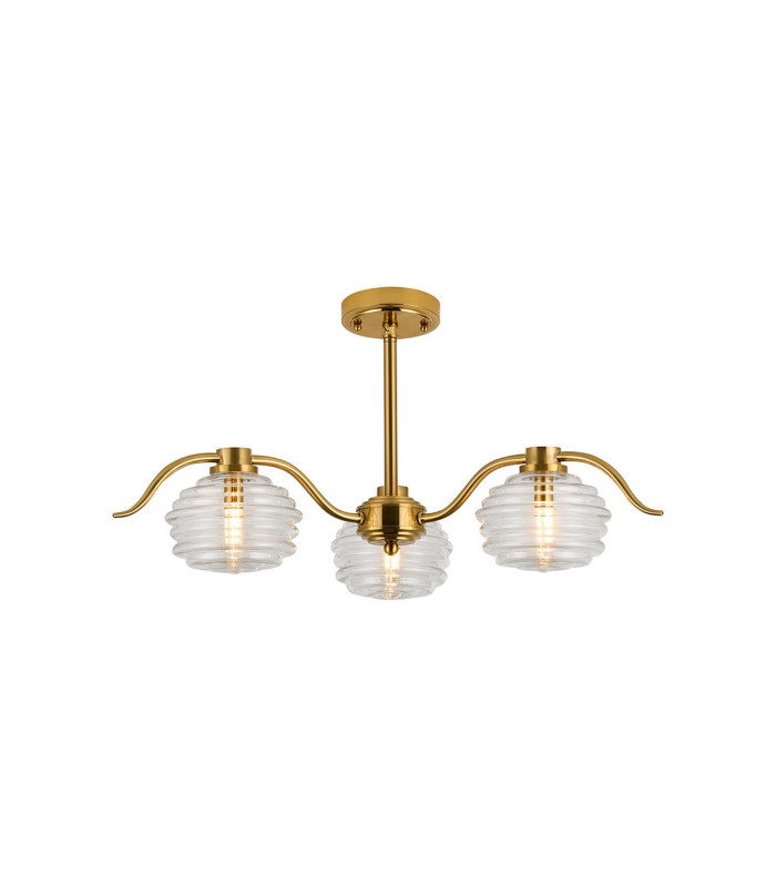 Astoria 70cm 3 Light Multi Arm Pendant/Semi Flush 160mm Glass Brass/Clear-10