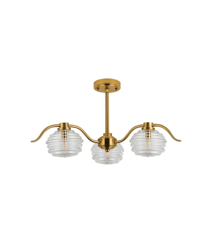 Astoria 70cm 3 Light Multi Arm Pendant/Semi Flush 160mm Glass Brass/Clear-11