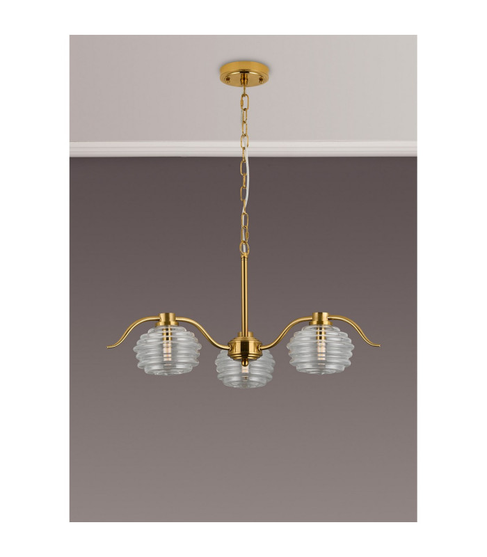 Astoria 70cm 3 Light Multi Arm Pendant/Semi Flush 160mm Glass Brass/Clear-12
