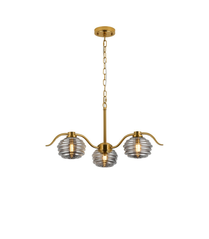 Astoria 70cm 3 Light Multi Arm Pendant/Semi Flush 160mm Glass Brass/Smoke-5