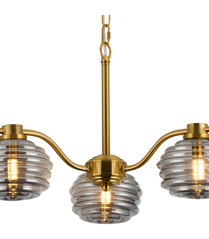Astoria 70cm 3 Light Multi Arm Pendant/Semi Flush 160mm Glass Brass/Smoke-7