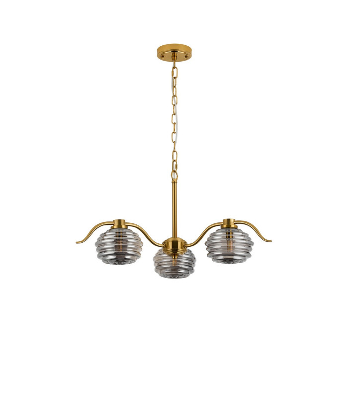 Astoria 70cm 3 Light Multi Arm Pendant/Semi Flush 160mm Glass Brass/Smoke-9