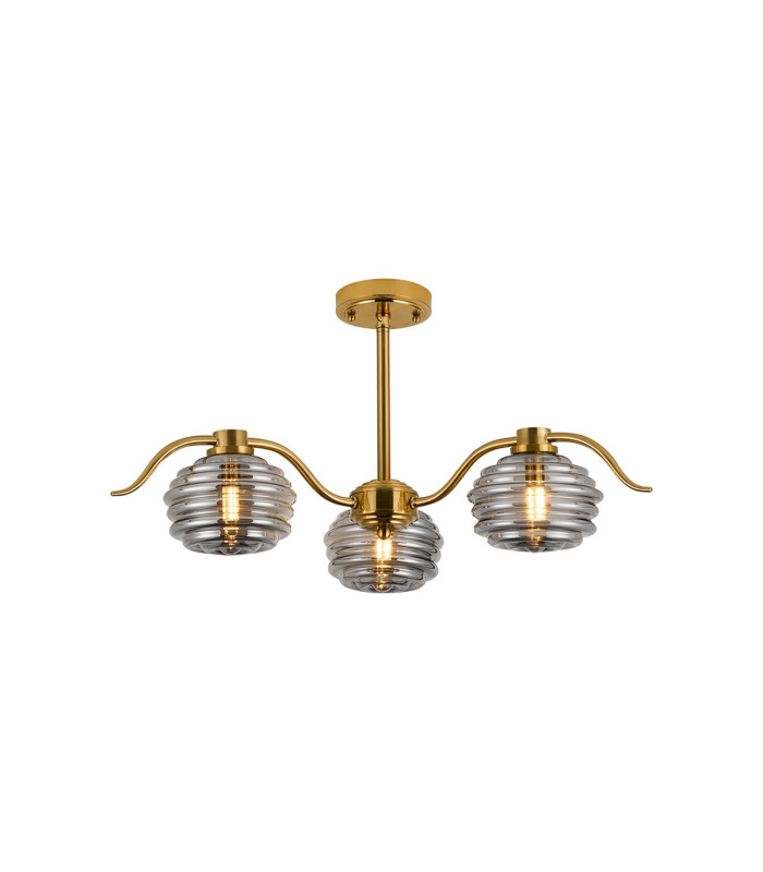 Astoria 70cm 3 Light Multi Arm Pendant/Semi Flush 160mm Glass Brass/Smoke-10