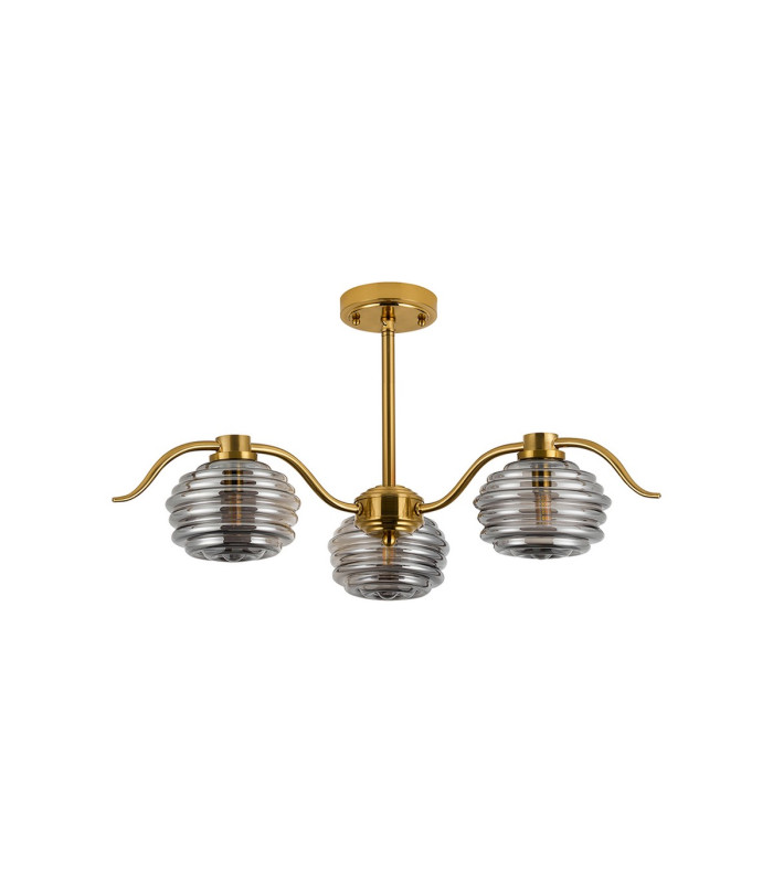 Astoria 70cm 3 Light Multi Arm Pendant/Semi Flush 160mm Glass Brass/Smoke-11
