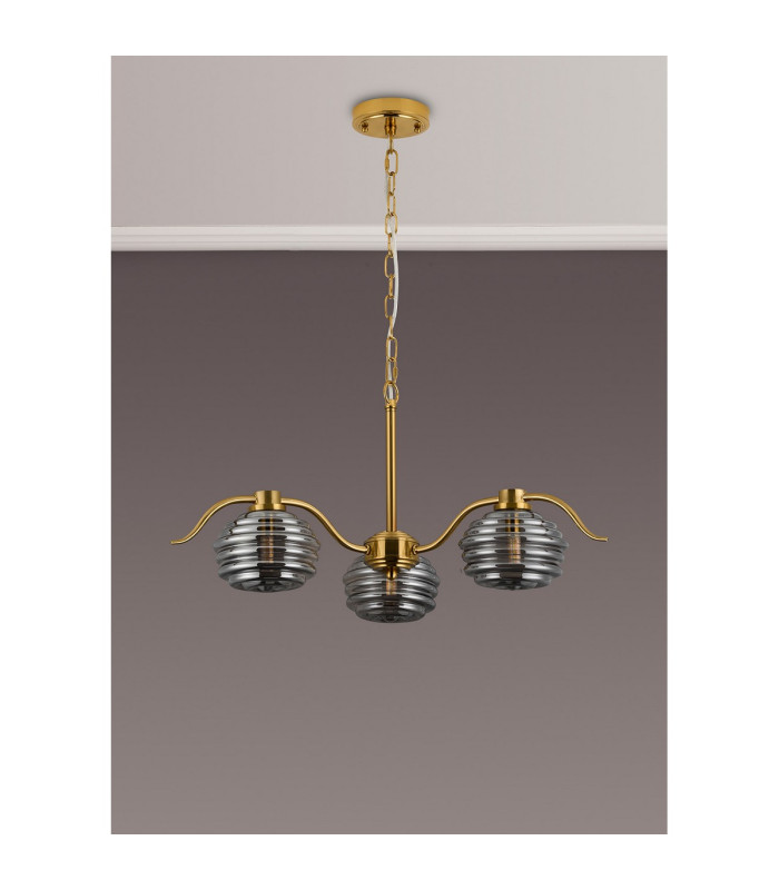 Astoria 70cm 3 Light Multi Arm Pendant/Semi Flush 160mm Glass Brass/Smoke-12
