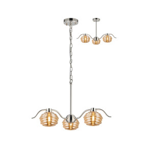 Astoria 70cm 3 Light Multi Arm Pendant/Semi Flush 160mm Glass Polished Nickel/Amber-1