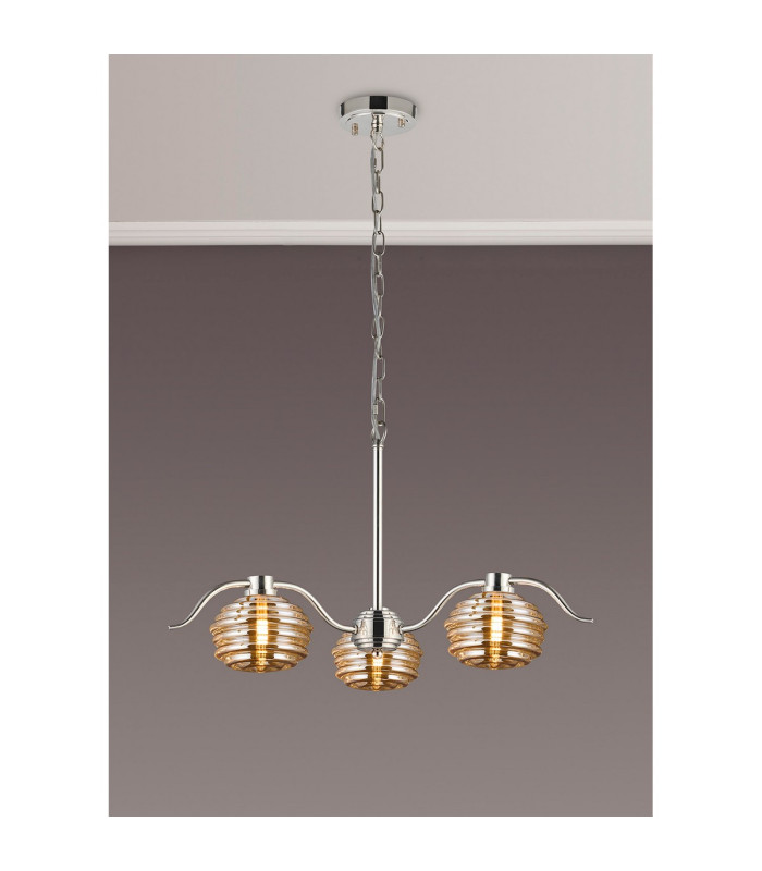 Astoria 70cm 3 Light Multi Arm Pendant/Semi Flush 160mm Glass Polished Nickel/Amber-3